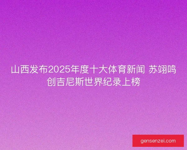 山西发布2025年度十大体育新闻 苏翊鸣创吉尼斯世界纪录上榜