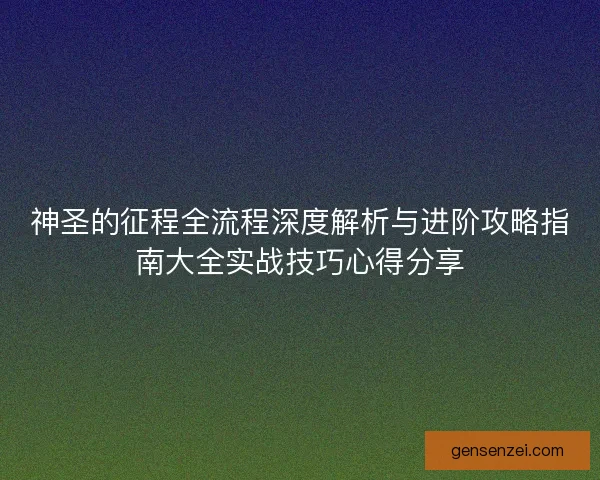 神圣的征程全流程深度解析与进阶攻略指南大全实战技巧心得分享
